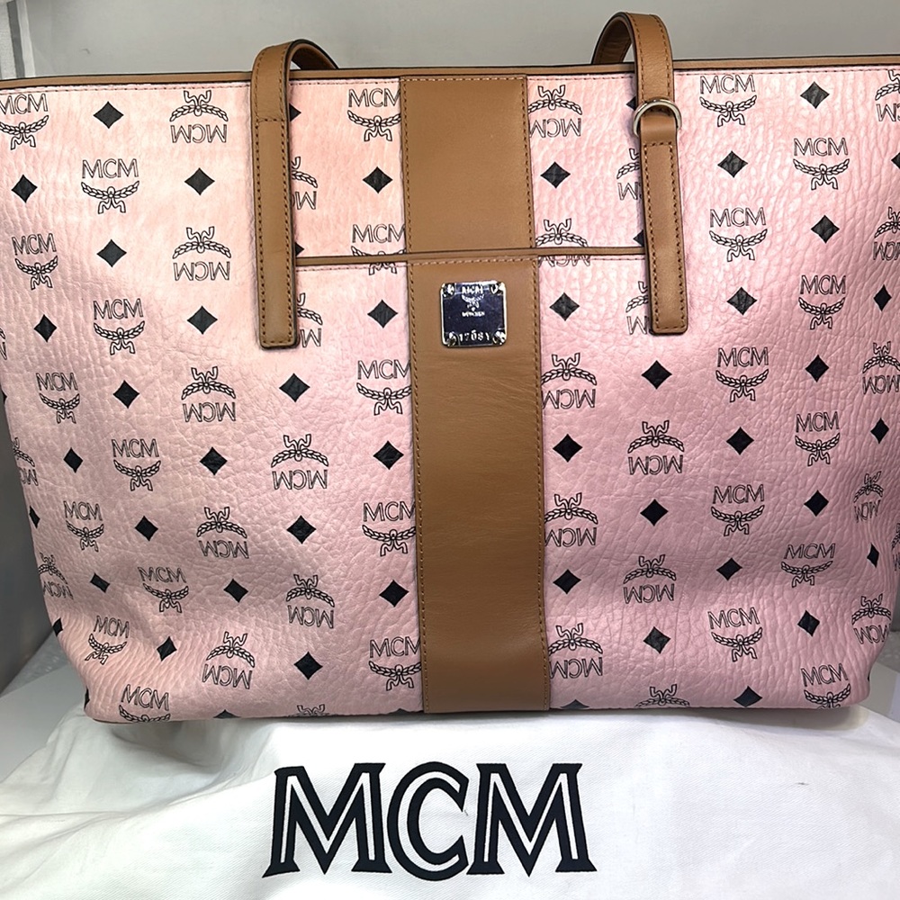 MCM tote bag , pastel pink Anaya shopping viseto canvas.